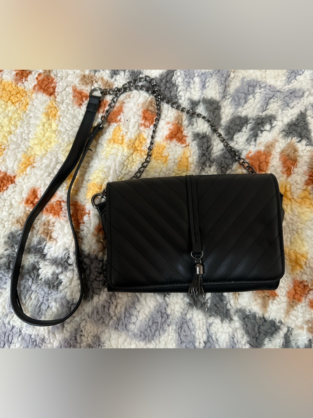 Olivia Miller Black Quilted Crossbody Wallet Purse Chain Strap